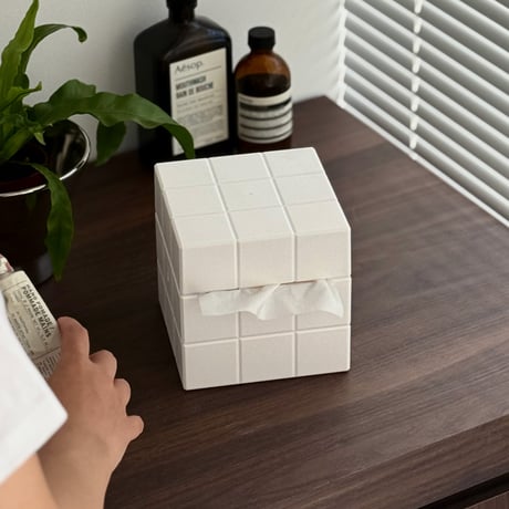 tissuebox-03088　White Tile Pattern Tissue Case