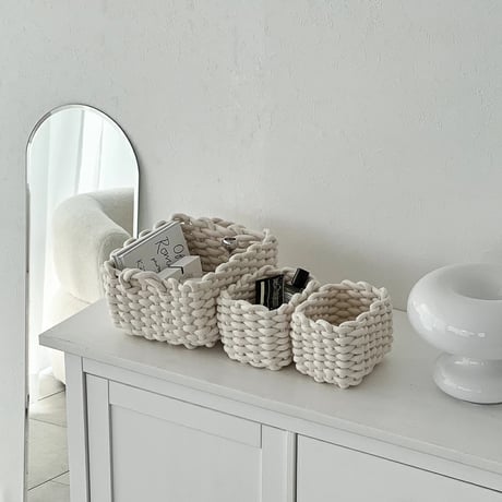box-03023　Off-White Rope Braided Baskets/Set of 3