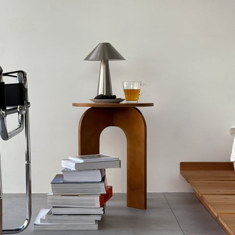 stool-03058　Natural Wood Arch Leg Stool