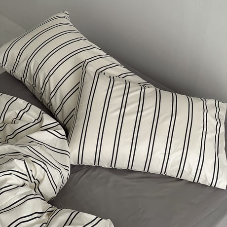 beddingsets-03023　Off-White×Charcoal Double Stripe Bedding Sets