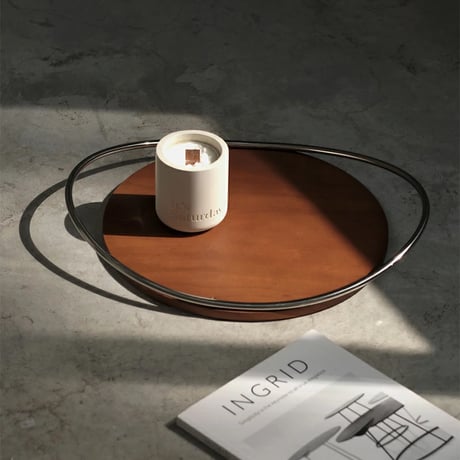 tray-03138　Stainless Steel Frame Handle Wood Tray