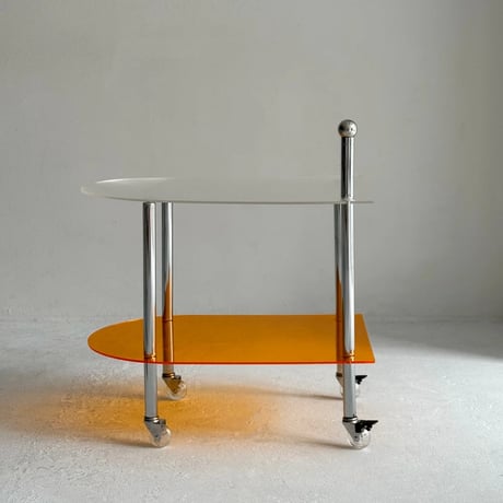 table-03179　Clear×Orange Silver Handle Caster Side Table