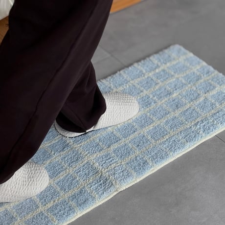rug-03104　Light blue×White Tile Pattern Long Rug 40×120cm