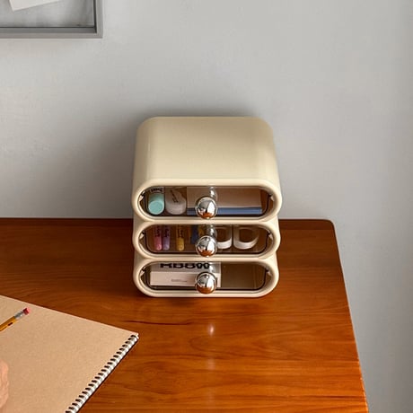 box-03077　Cream Compact Drawer Storage Box 3 Tiers