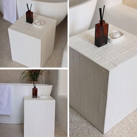 table-03216　White Block Design Side Table Stool