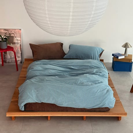 beddingsets-03132　Warm Thick Fiber Brushed Pencil Stripe Bedding Set (Light Blue/Brown)