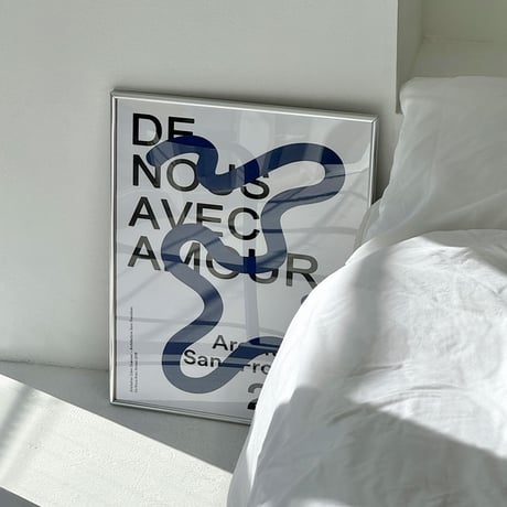 poster-03077　Blue Curvy Line And Black Text Silver Frame Art Poster 50×40
