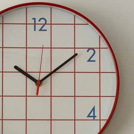 clock-03105　RED Grid Pattern Round Wall Clock