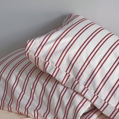 pillowcase-03007　White×Red Double Stripe Pillowcases Two-pieces