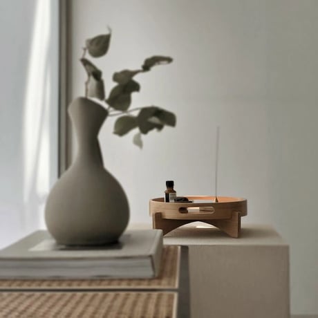 tray-03108　Stand Bamboo Round Tray
