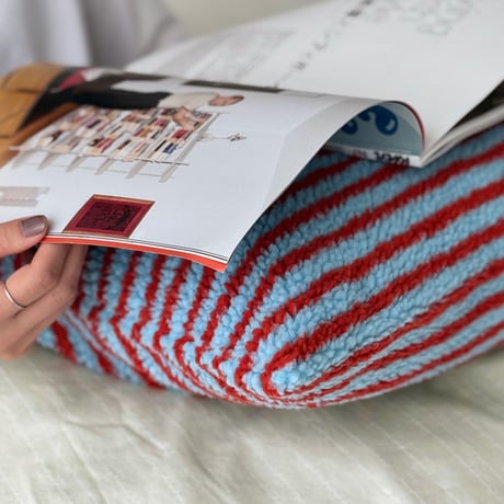cu-03146　Blue × Red Striped Boa Cushion Cover