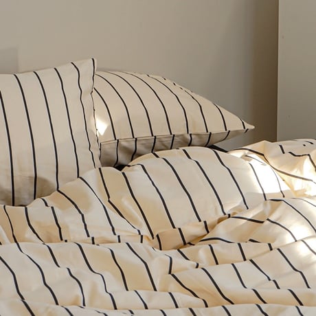 beddingsets-03001　Cream×Black Pencil Stripe Bedding Sets