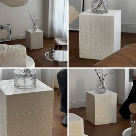 table-03216　White Block Design Side Table Stool