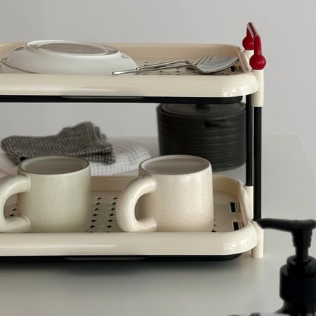 kitchen-03046　Red Handle Cream Color Dish Drainer