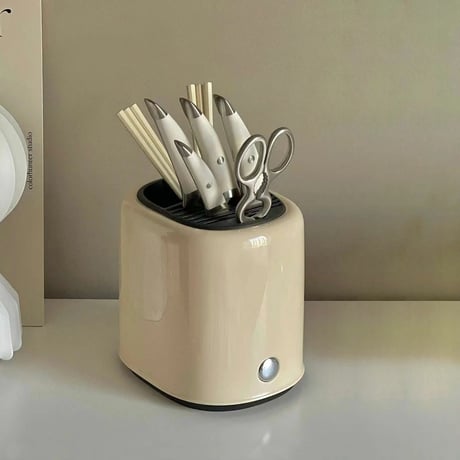 kitchen-03038　Buttercream Color Kitchen Knife and Scissors Stand