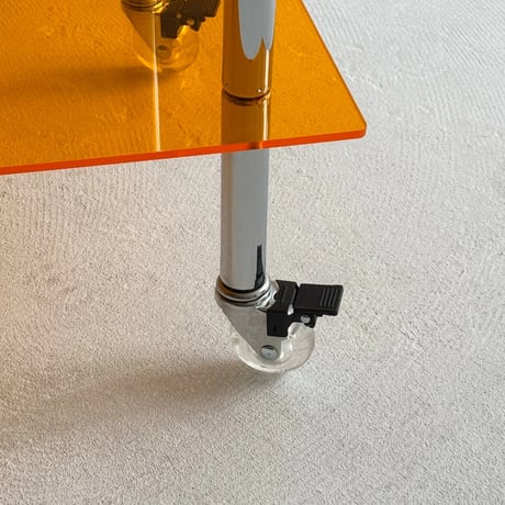 table-03179　Clear×Orange Silver Handle Caster Side Table