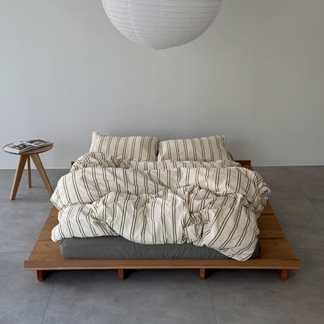 beddingsets-03092　Ivory×Khaki  Gray Sheet Double Stripe Bedding Sets