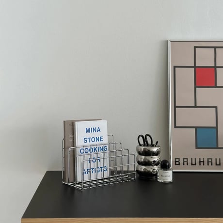 magazinerack-03021　Silver Steel Book Stand Magazine Rack