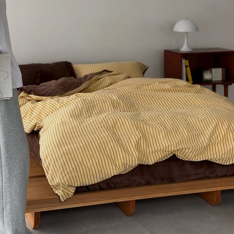 beddingsets-03133　Warm Thick Fiber Brushed Pencil Stripe Bedding Set (Yellow/Brown)