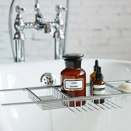bathroom-03002　Bathtub Rack Expandable Tray W62cm-90cm×D20cm×H6cm