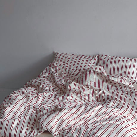 pillowcase-03007　White×Red Double Stripe Pillowcases Two-pieces