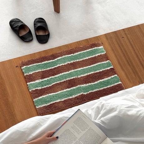 mat-03093　Brown×Green×White Stripe Rug 45×60