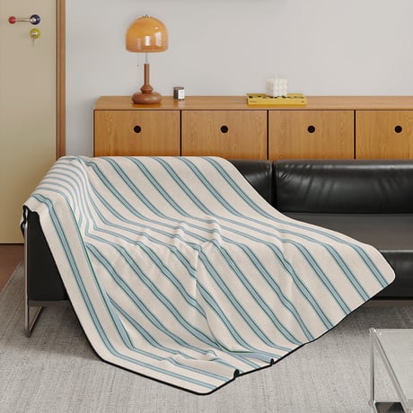 blanket-03056　White×Blue×Green Stripe  Blanket 130×180
