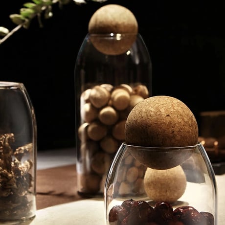 pot-03002　Cork Ball Glass Canisters/Set of 3