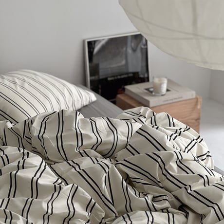 beddingsets-03023　Off-White×Charcoal Double Stripe Bedding Sets