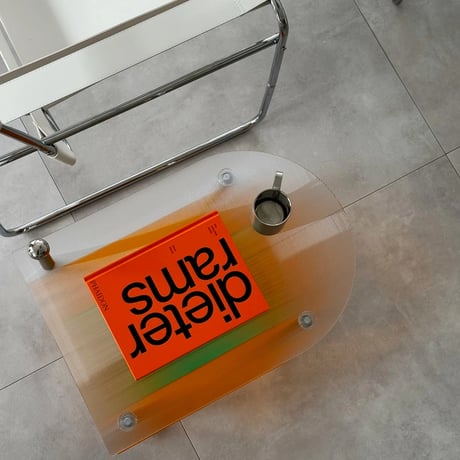 table-03179　Clear×Orange Silver Handle Caster Side Table