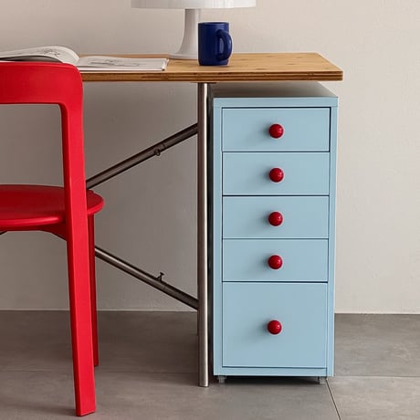 chest-03008　Blue × Red Steel Wagon with Casters 5 Tiers