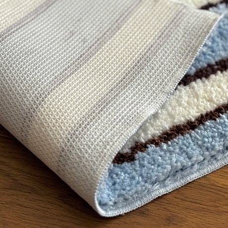 mat-03094　Light Blue×White×Black  Stripe Rug 45×60
