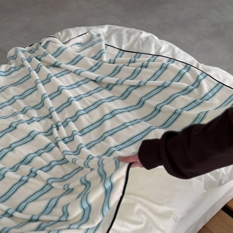blanket-03056　White×Blue×Green Stripe  Blanket 130×180