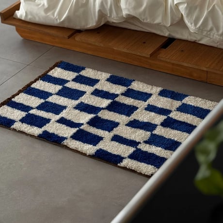mat-03088　Side Brown Blue Checker Rug 50×80