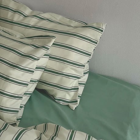 beddingsets-03003　Cream×Green Thick and Thin Stripe Bedding Sets