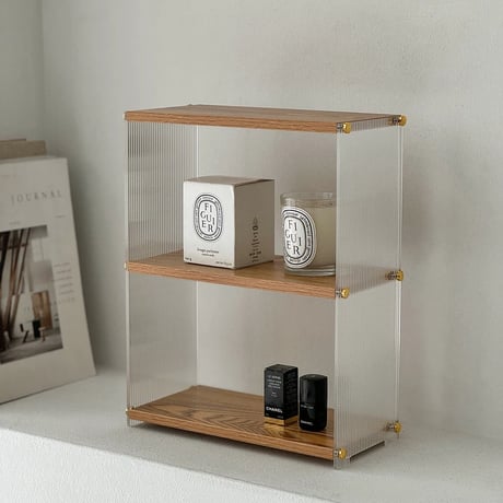 rack-03046　Clear×Wood 3Tier Display Rack