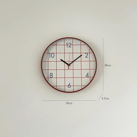 clock-03105　RED Grid Pattern Round Wall Clock