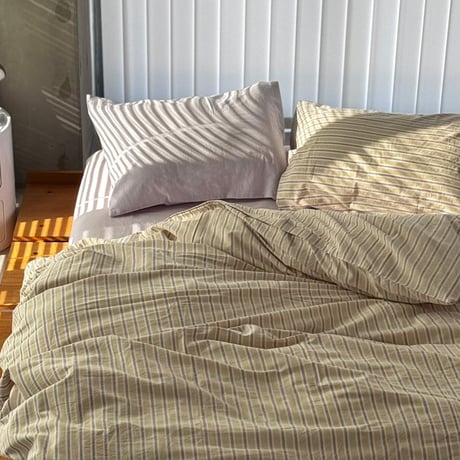 beddingsets-03114　Beige×Purple Stripe Bedding Sets