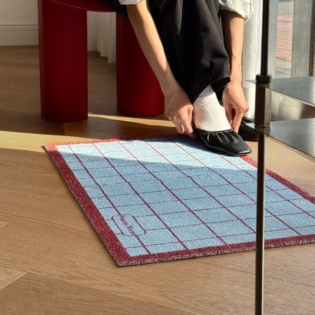 mat-03113　Red×Light Blue Grid Design Door Mat 45cm×75cm