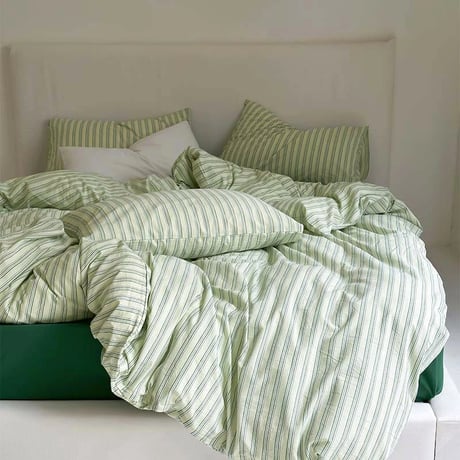 pillowcase-03008　Cream×Green Cluster Stripe Pillowcases Two-pieces