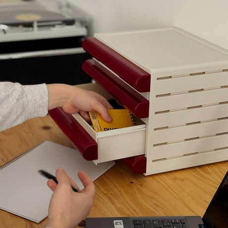 box-03091　4-Drawer Letter Case Ivory × Red