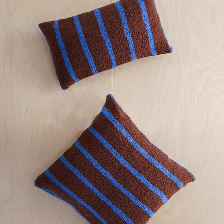 cu-03143　Brown & Blue Soft Pile Striped Cushion Cover
