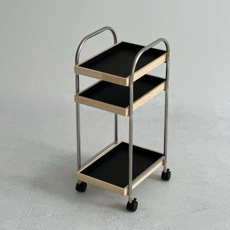 wagon-03021　Stainless Steel Wagon With Wood And Vegan Leather Tray