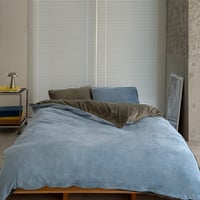 beddingsets-03129　Reversible Warm Fiber Flannel Bedding Set (Blue/Charcoal Gray)