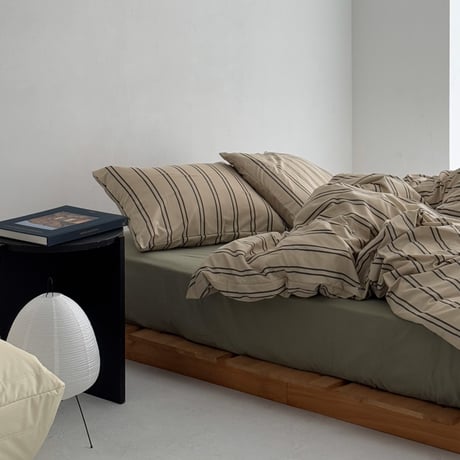 beddingsets-03087　Beige×Charcoal Double Stripe Bedding Sets