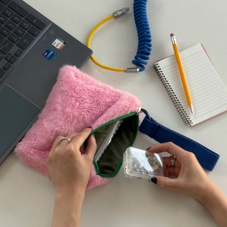 pouch-03001　Eco Fur Pouch Pen Case with Strap