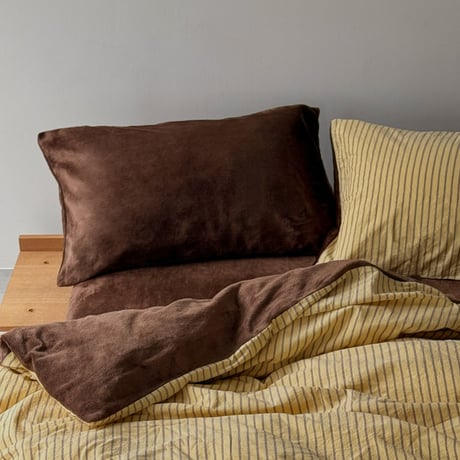 beddingsets-03133　Warm Thick Fiber Brushed Pencil Stripe Bedding Set (Yellow/Brown)