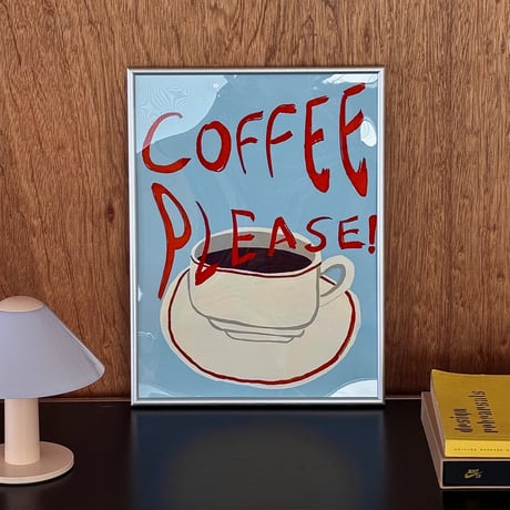 poster-03180　COFFEE PLEASE Silver Frame Cafe Poster 30×40cm