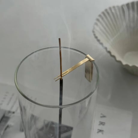 incenseholder-03060　Fork Brass Glass Incense Holder