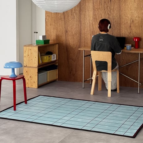 rug-03101　light blue×red×black Stripe rug 120×160cm / 140×200cm